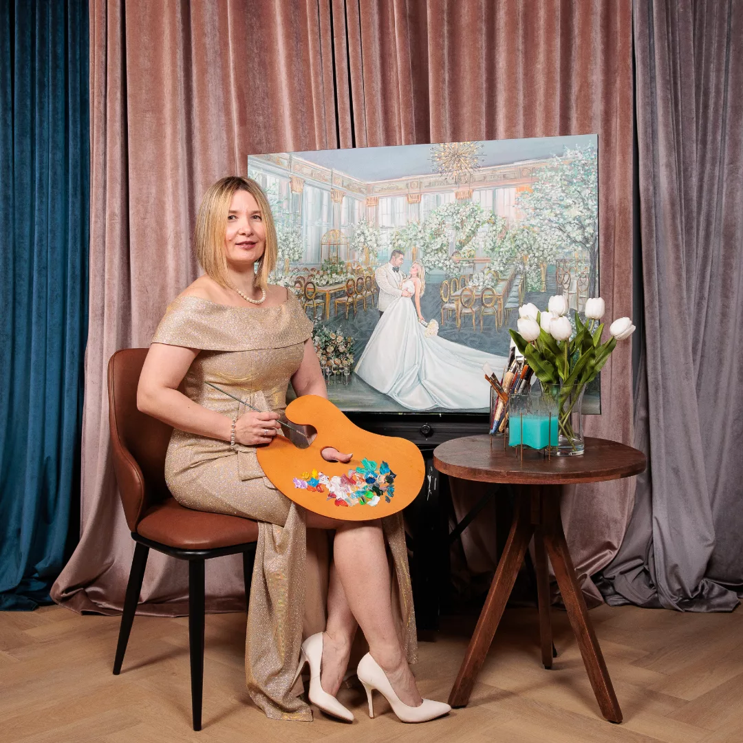 Olga Pankova creating a masterpiece at a wedding